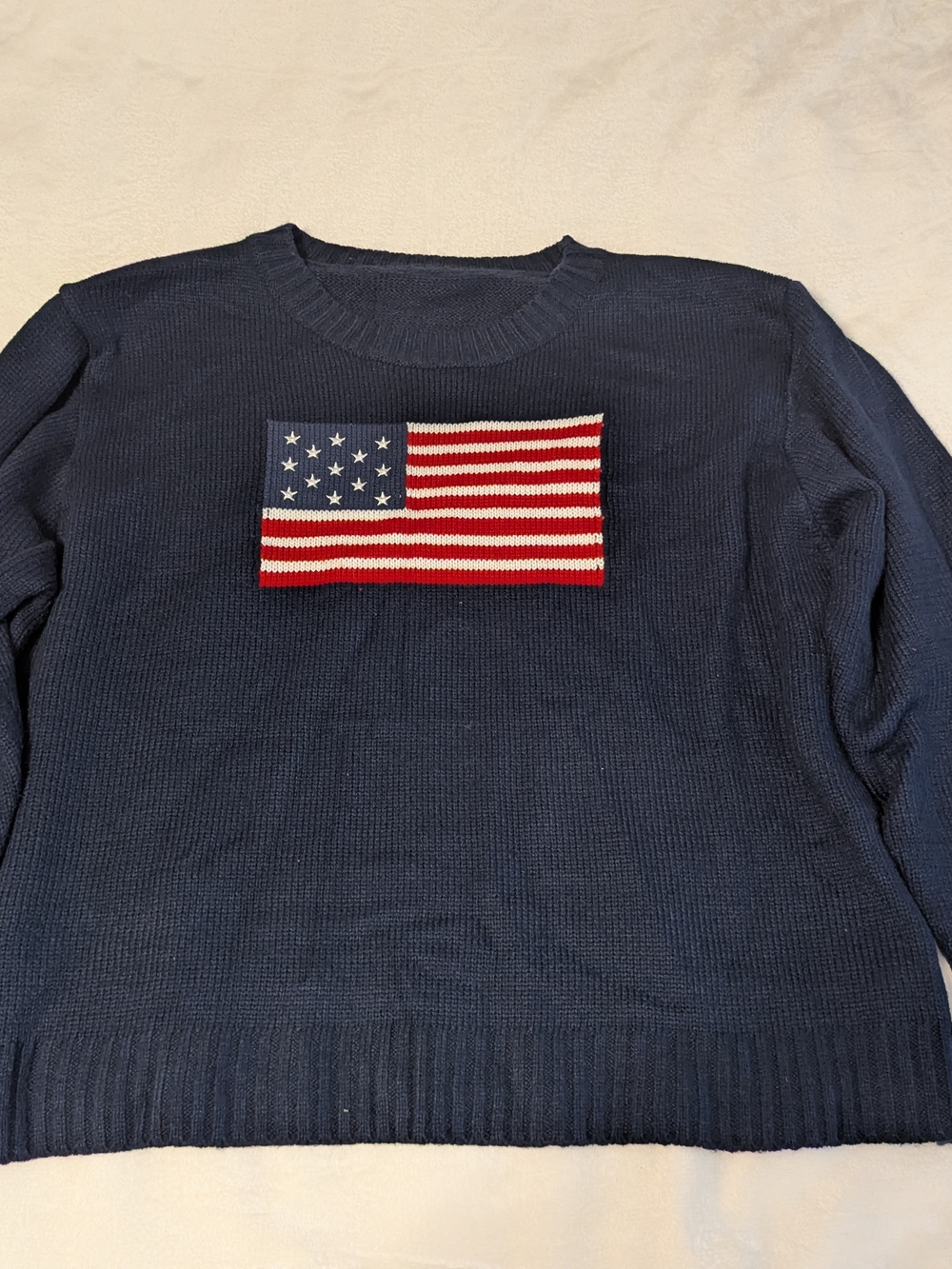 Navy Crewneck Sweater with Flag Motif